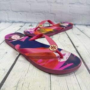 Tory Burch Sandal Women Size 10 Flip Flop Pink Thong Logo Vibrant Colorful Shoes